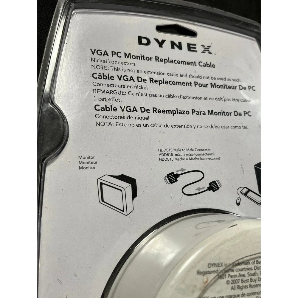 Dynex VGA PC Monitor Replacement Cable 6ft Black Nickel Connectors